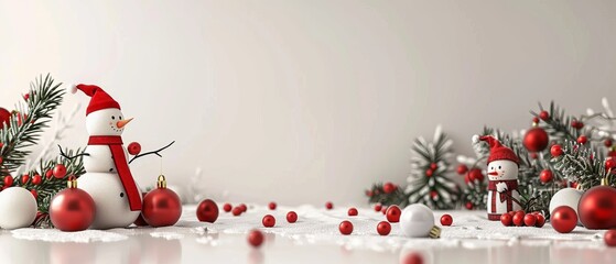 An image of Christmas decorations on a white background with a Merry Christmas and Happy New Year greeting. This is a rendering of a 3D composition. - Powered by Adobe