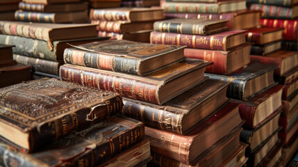 Background of Many Hardbound Books with Selective Focus