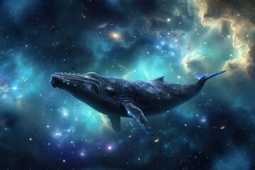 Graceful Beautiful heavenly whale. Art love design. Generate Ai