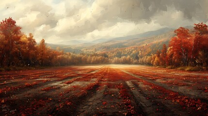 A detailed landscape view of fertile autumn earth, showcasing rich, earthy textures and a tapestry of fall colors, capturing the essence of a bountiful harvest season. - Powered by Adobe