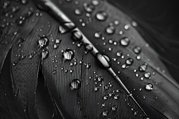 AI generated illustration of water droplets on a bird's feather and wing captured by a person