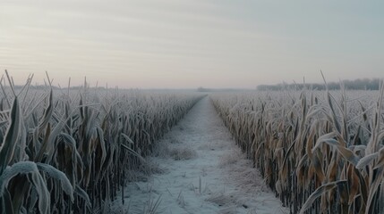 Frosted corn growing in a field.