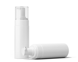 Blank White Plastic Foam Spray Bottle Packaging Isolated On Transparent Background, Prepared For Mockup, 3D Render.