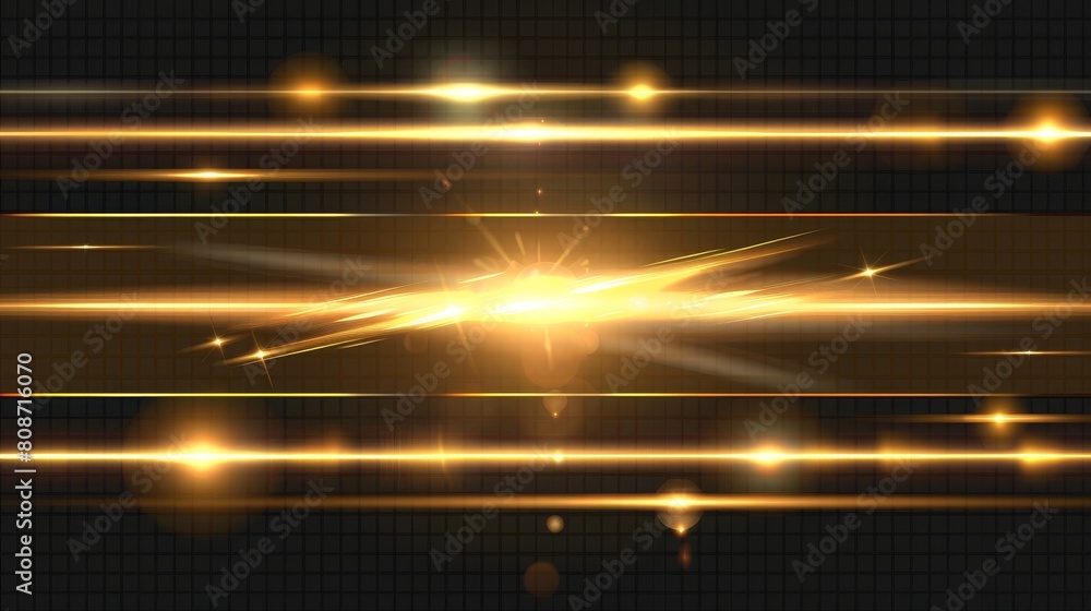 Aufkleber realistic modern illustration set of glow gold flare burst on transparent background with sparkles. 