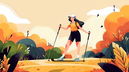 Confident Nordic Walker with Specialized Poles