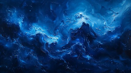 A dynamic abstract painting featuring bright sapphire streaks swirling against a dark blue canvas, capturing the essence of movement and depth in a dreamlike state.