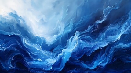 A dynamic abstract painting featuring bright sapphire streaks swirling against a dark blue canvas, capturing the essence of movement and depth in a dreamlike state.