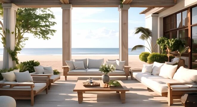 Luxurious Hamptons villa with Mediterranean influence garden and private beach access. Concept Luxury Villa, Mediterranean Garden, Private Beach Access, Hamptons Style, Exquisite Design