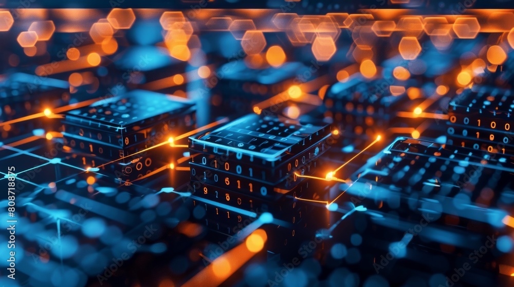 Poster blockchain security: glowing chains of blocks symbolizing cyber security