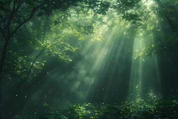 An photograph of sunlight filtering through tree branches