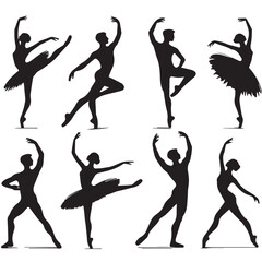 Vector set of people doing ballet in silhouette style