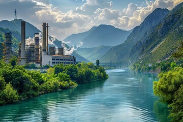 Industrial Factory Emitting Smoke From Stacks