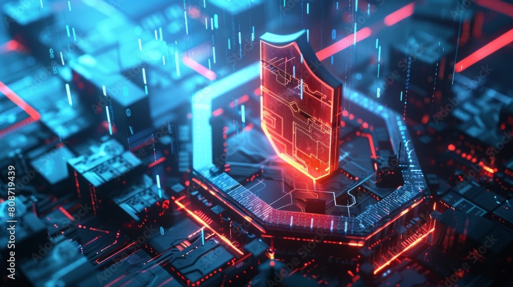 Aufkleber advanced cybersecurity shield in digital network