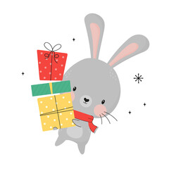 Christmas cute rabbit with gift boxes