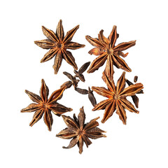 Star anise spice, dried, isolated on white background