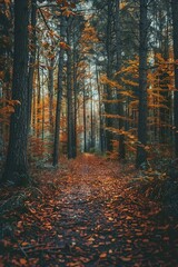 Path Through Woodland With Autumn Leaves