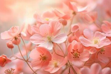 Romantic Beautiful pink pastel flowers with flying petals. Blossom delicate spring composition. Generate ai