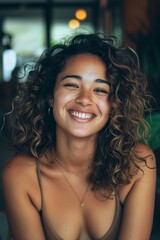 Smiling Woman With Freckled Hair and Necklace
