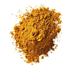 A pile of bright yellow turmeric powder isolated on a black background.