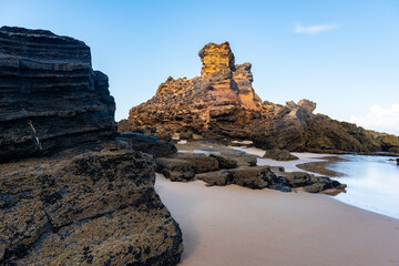 Cordoama sandy beach in Algarve Portugal, rocky cliffs and Atlantic Ocean