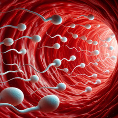 sperm race in the fallopian tube, abstract illustration