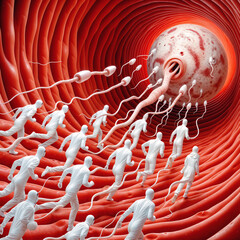 sperm race in the fallopian tube, abstract illustration