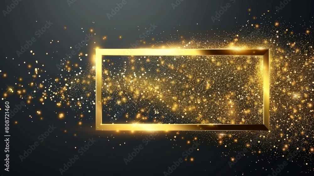 Aufkleber an illustration of shiny rectangular border with magic light and shimmering particles, suitable for 
