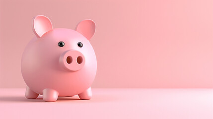 A pink piggy bank with a black nose sits on a pink background - Powered by Adobe