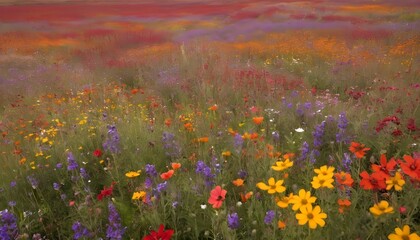 A field of wildflowers in shades of red orange y upscaled 12
