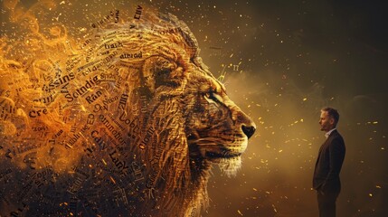 Majestic Lion and Human Fusion Symbolizing Strength