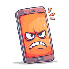 Cartoon moblie or cell phone. Funny face of angry smartphone isolated on white background