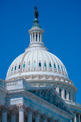 Washington DC. National Capitol building with US flag. US Government.