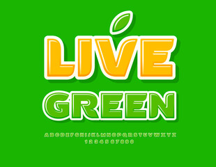 Vector eco template Live Green. Trendy Green Font. Elegant Alphabet Letters and Numbers.
