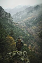 Man Hiking Through Forest