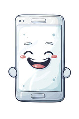 Cartoon moblie or cell phone. Funny face of smiling smartphone isolated on white background