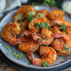 fried crispy prawn on a plate closeup shot generated by AI	