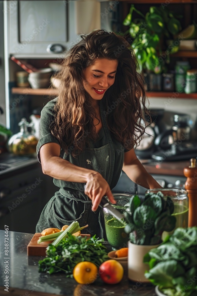 Wall mural woman preparing food in kitchen