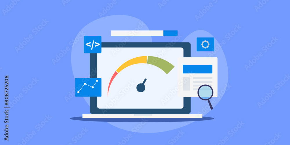 Poster website optimization improve search visibility performance on web, seo concept. vector illustration.