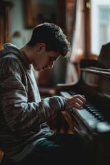 Obraz premium Musician Playing Piano With Headphones