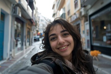 Woman Taking Selfie in Street