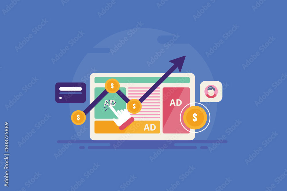 Aufkleber display advertising increase web traffic growth and click rate paid media ad network platform e-busi