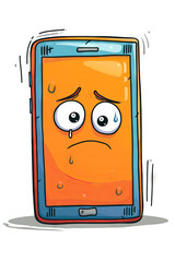 Cartoon moblie or cell phone. Upset or sad face of smartphone isolated on white background