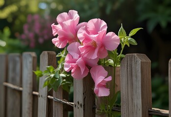 Fragrant pink sweet peas climbing a fence, generative AI