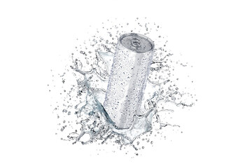 Blank white aluminum 450 ml soda can with drops splash mockup