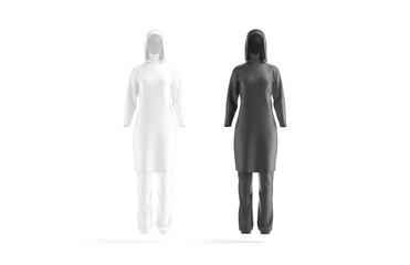 Blank black and white burkini mockup, front view