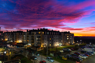 panorama of a residential complex at sunset Germany