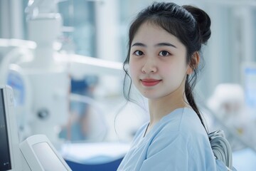 Fototapeta premium Healthcare Worker in Scrubs Using Tablet