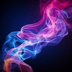 Blue and pink smoke flowing beautifully on black background.