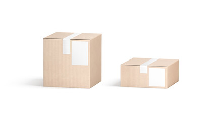 Blank white shipping label on craft box mockup, front view