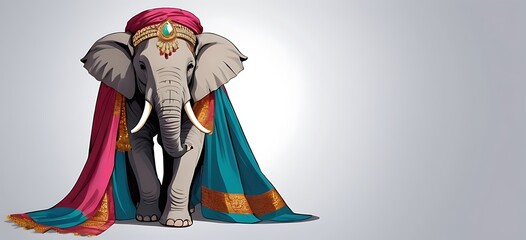 Elegant Elephant Picture an elephant draped in luxurious fabrics like silk and velvet, with ornate jewelry adorning its tusks and ears. Its majestic presence
